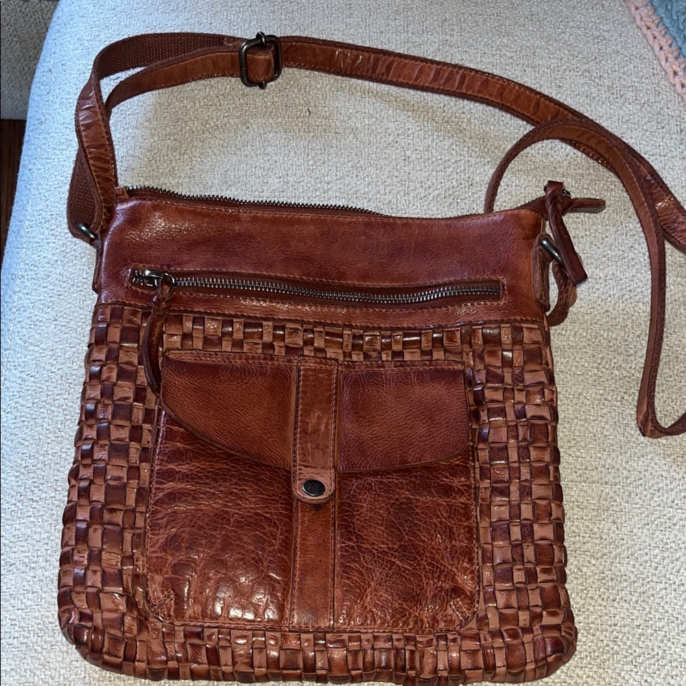 Leather Woven Crossbody Bag - Brown